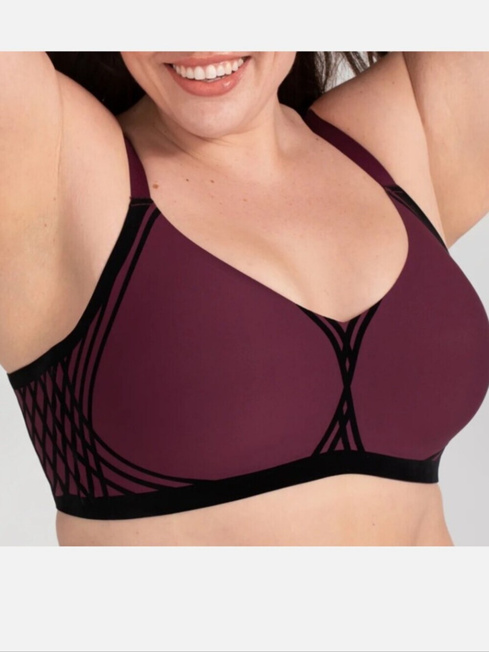 Honeylove Silhouette Bra "Fig" Colorway with Black Geometric Details Lg